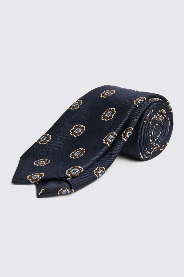 Italian Navy and Brown Floral Tie