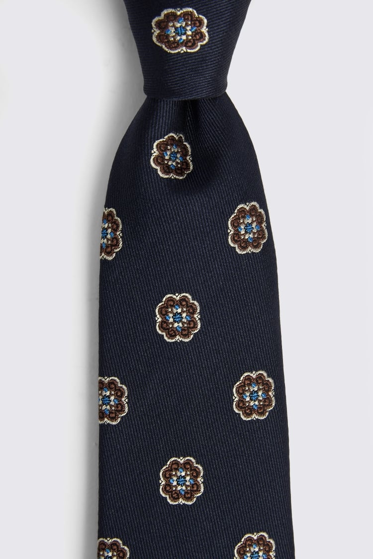 Italian Navy and Brown Floral Tie