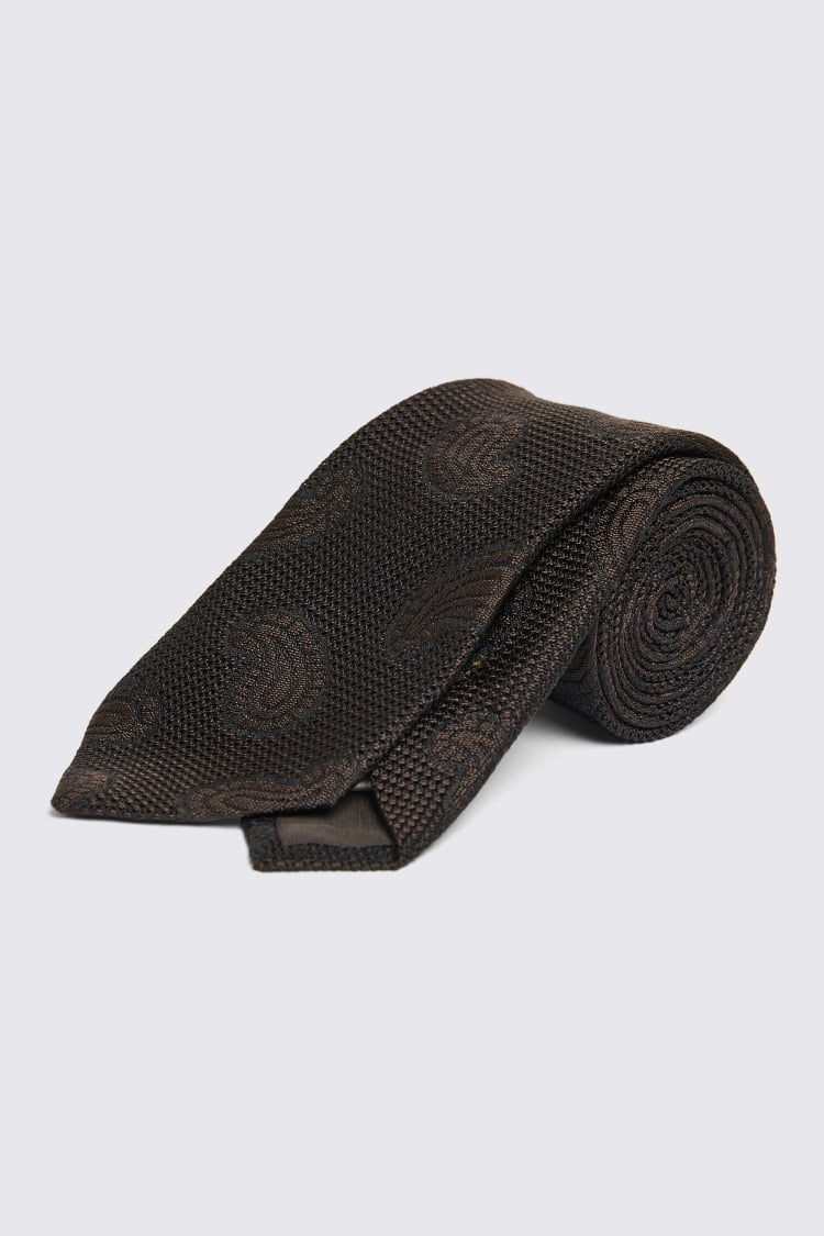 Italian Brown and Black Open Weave Paisley Tie