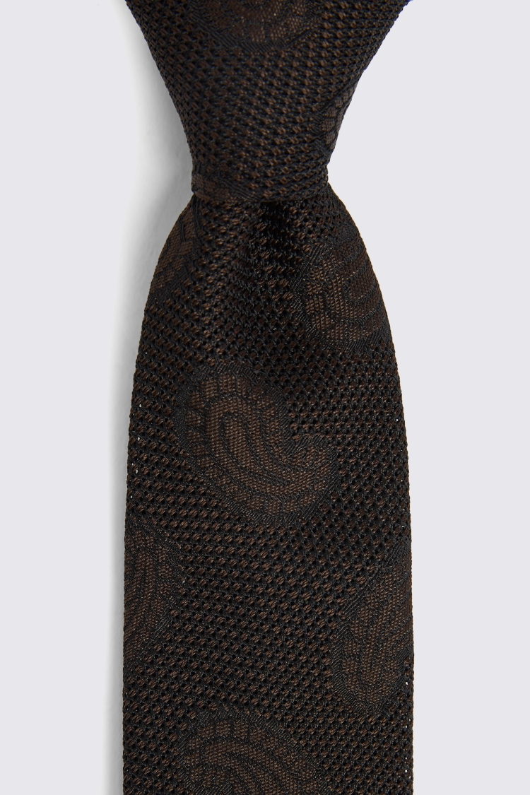 Italian Brown and Black Open Weave Paisley Tie