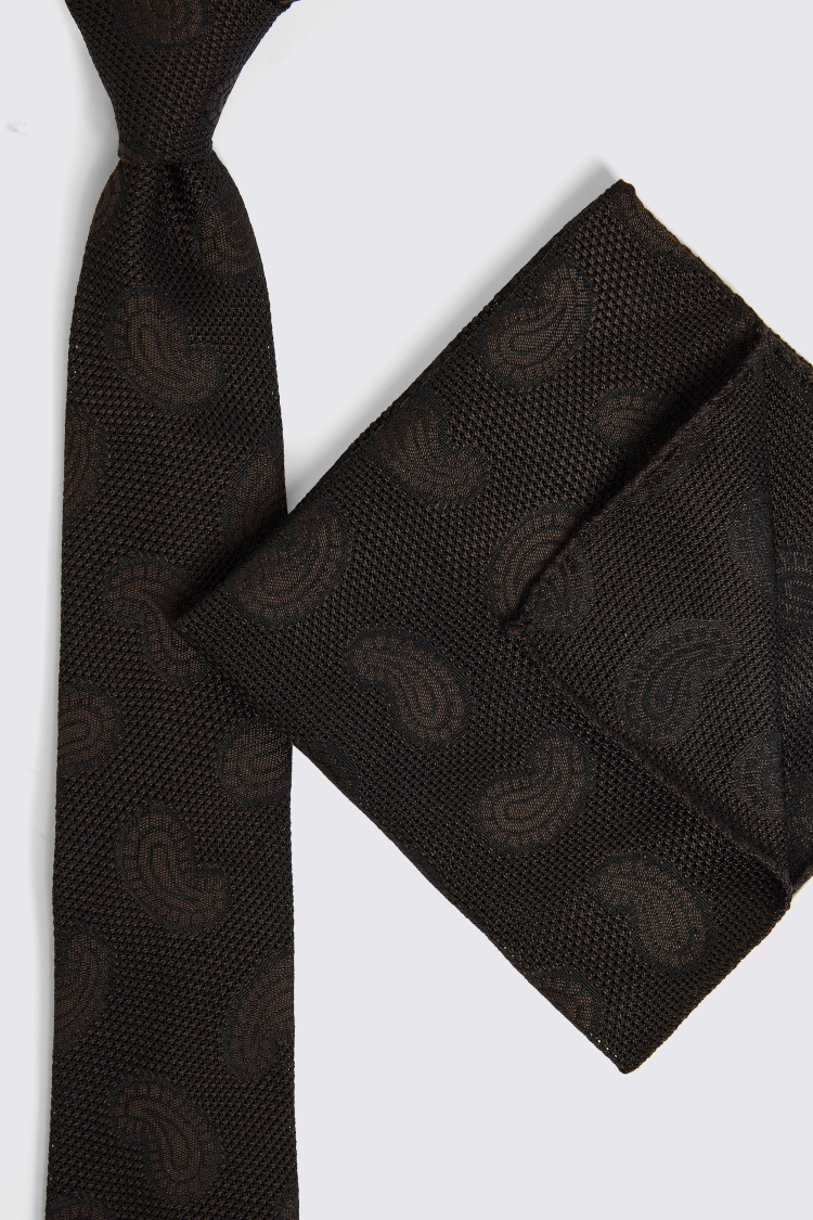 Italian Brown and Black Open Weave Paisley Tie