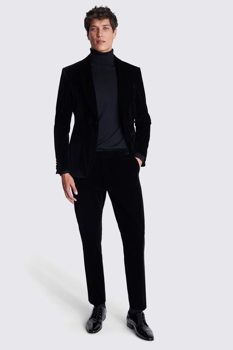 Slim Fit Black Velvet Suit