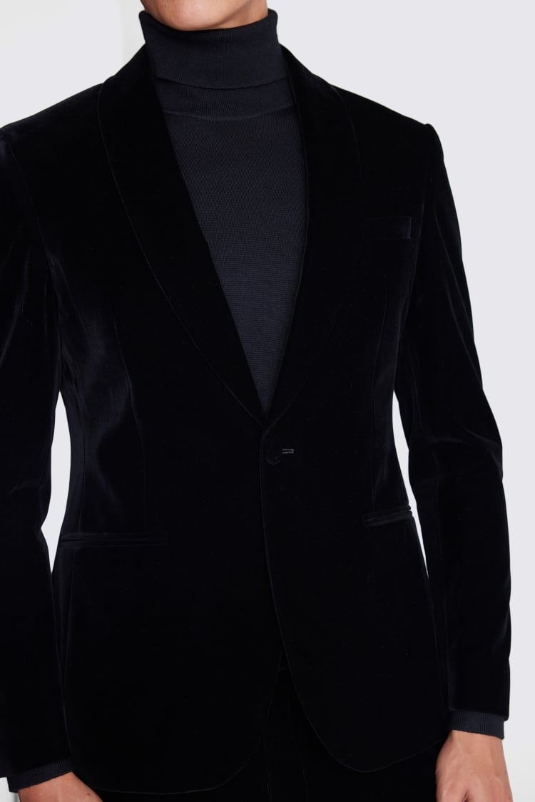 Slim Fit Black Velvet Suit