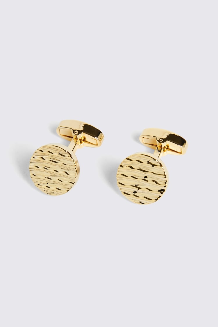 Gold Textured Round Cufflinks