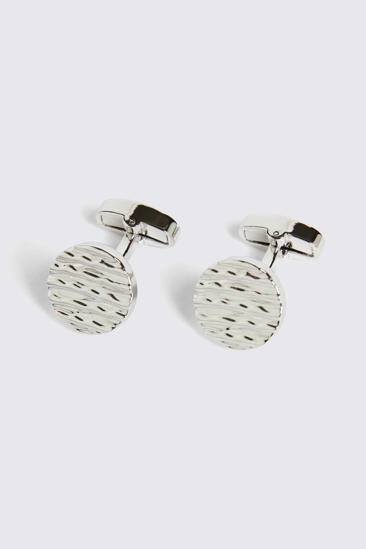 Silver Textured Round Cufflinks