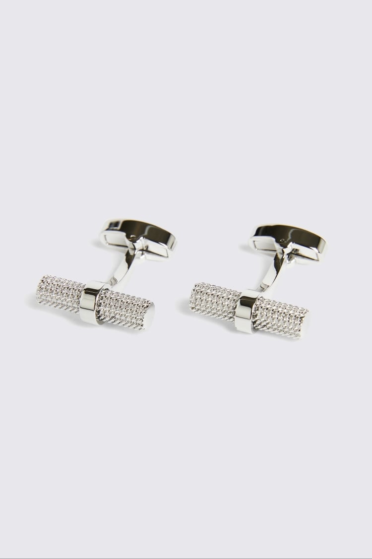 Silver Barrel Textured Cufflinks