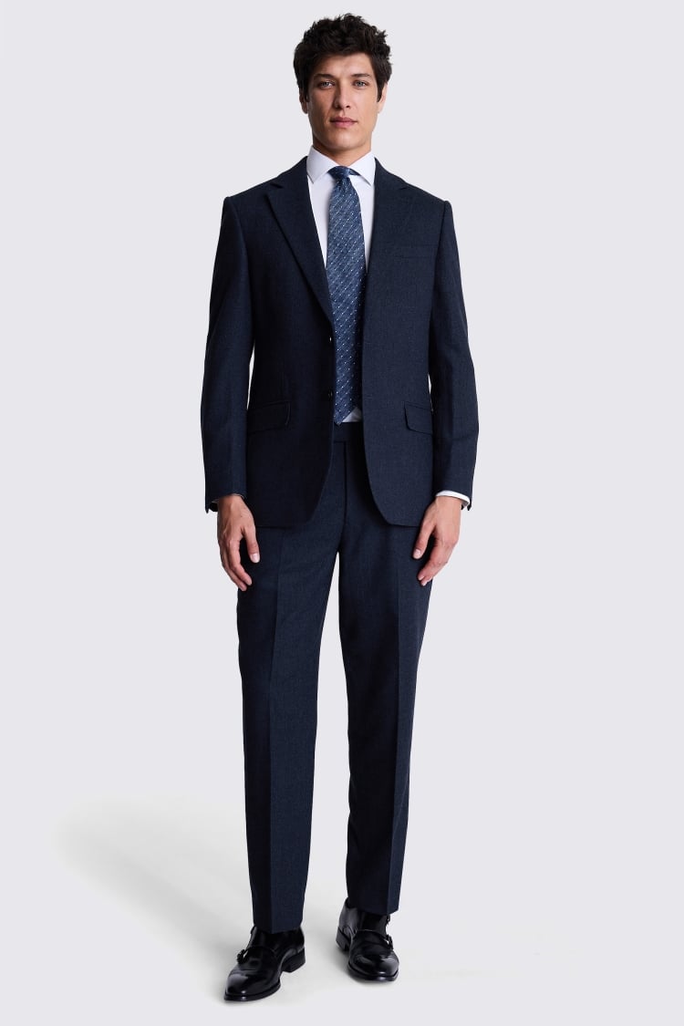 Regular Fit Ink Herringbone Suit