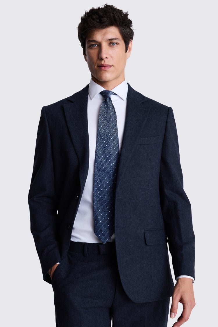 Regular Fit Half Lined Ink Herringbone Suit