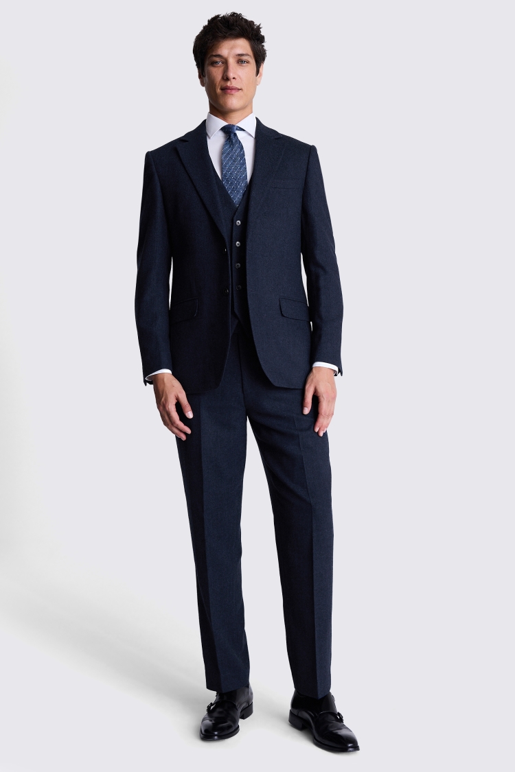 Regular Fit Ink Herringbone Suit