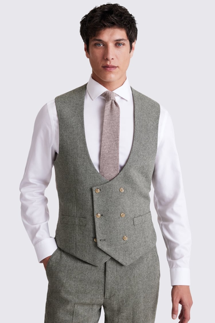 Regular Fit Sage Herringbone Waistcoat