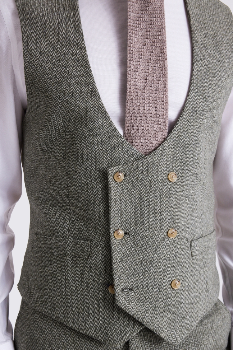 Regular Fit Sage Herringbone Vest