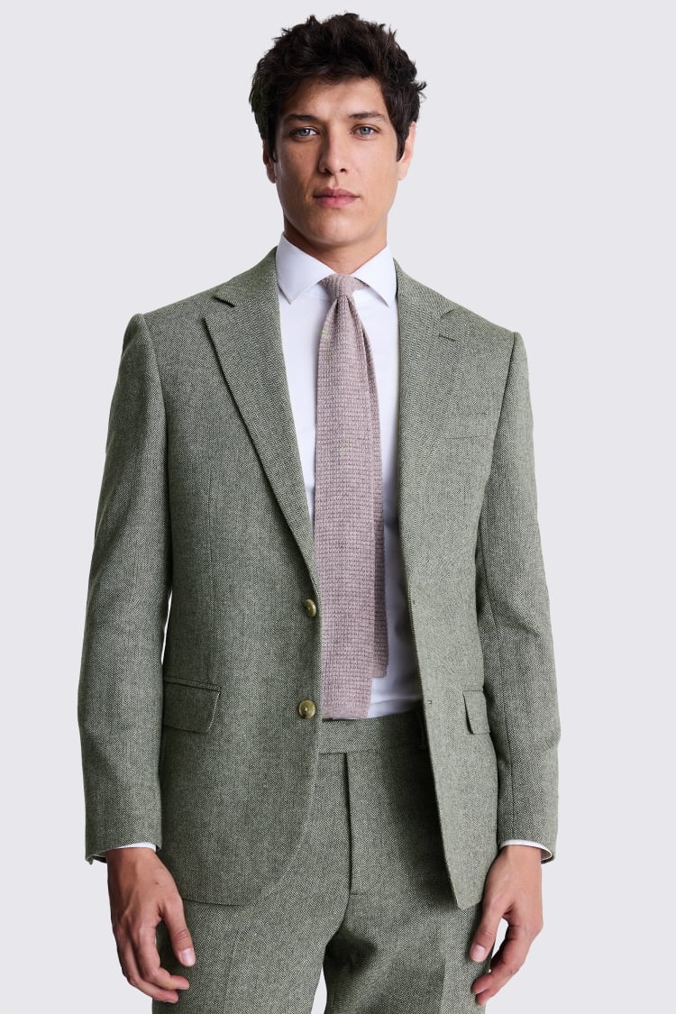 Tailored Fit Sage Herringbone Suit Jacket