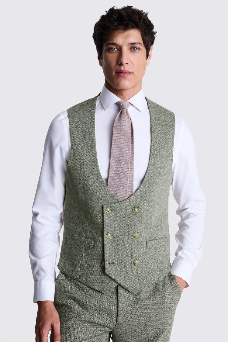 Tailored Fit Sage Herringbone Waistcoat