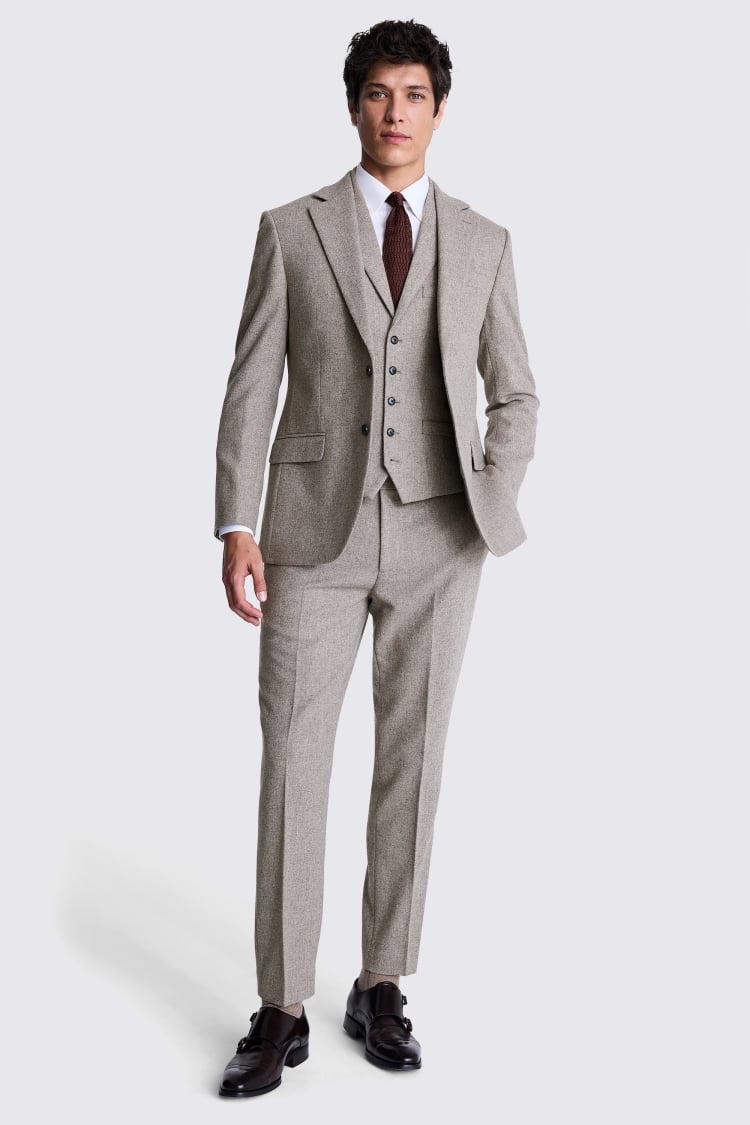 Tailored Fit Stone Donegal Tweed Suit