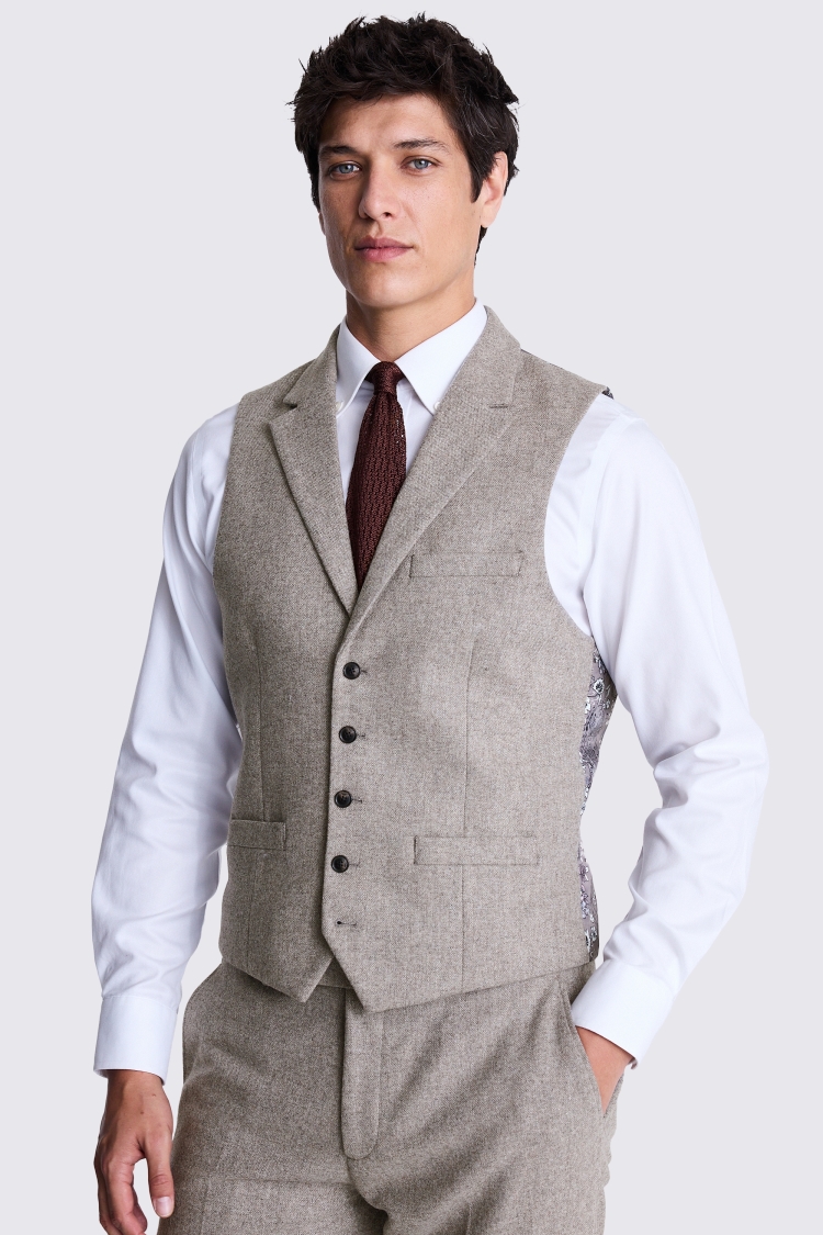 Tailored Fit Stone Donegal Tweed Suit