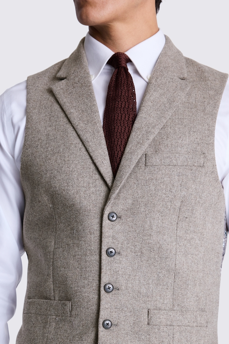 Tailored Fit Stone Donegal Waistcoat