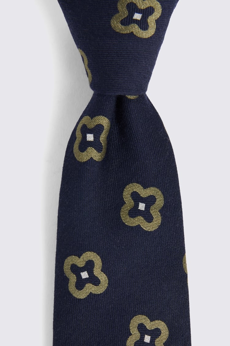 Italian Bottinelli Navy & Green Floral Tie