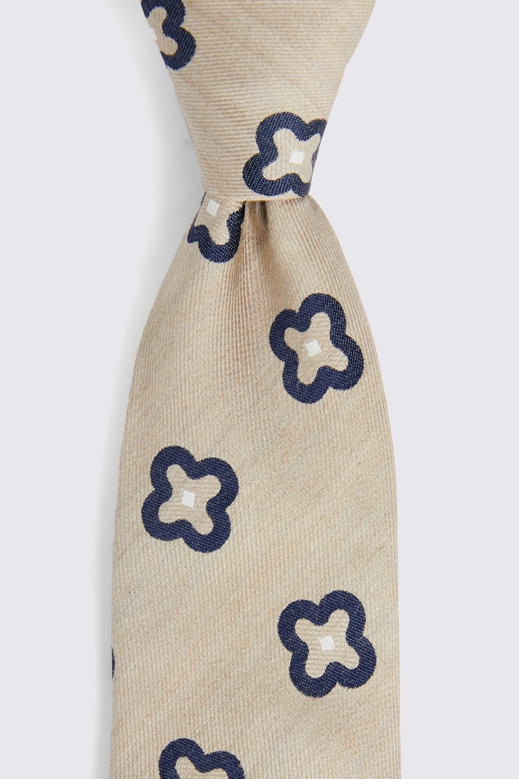 Italian Bottinelli Neutral & Navy Floral Tie