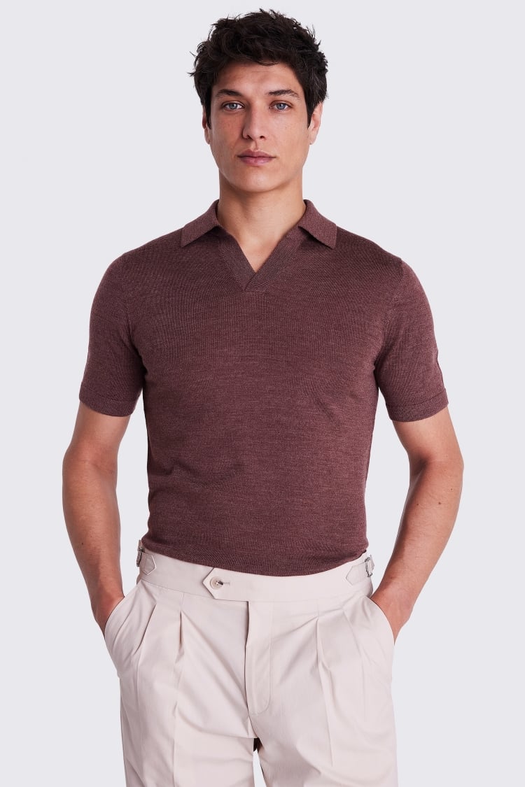 Marron Brown Merino Skipper Polo