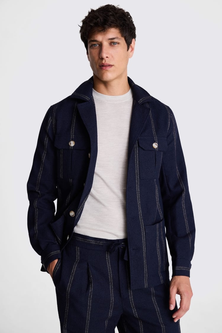 Navy Stripe Safari Shacket