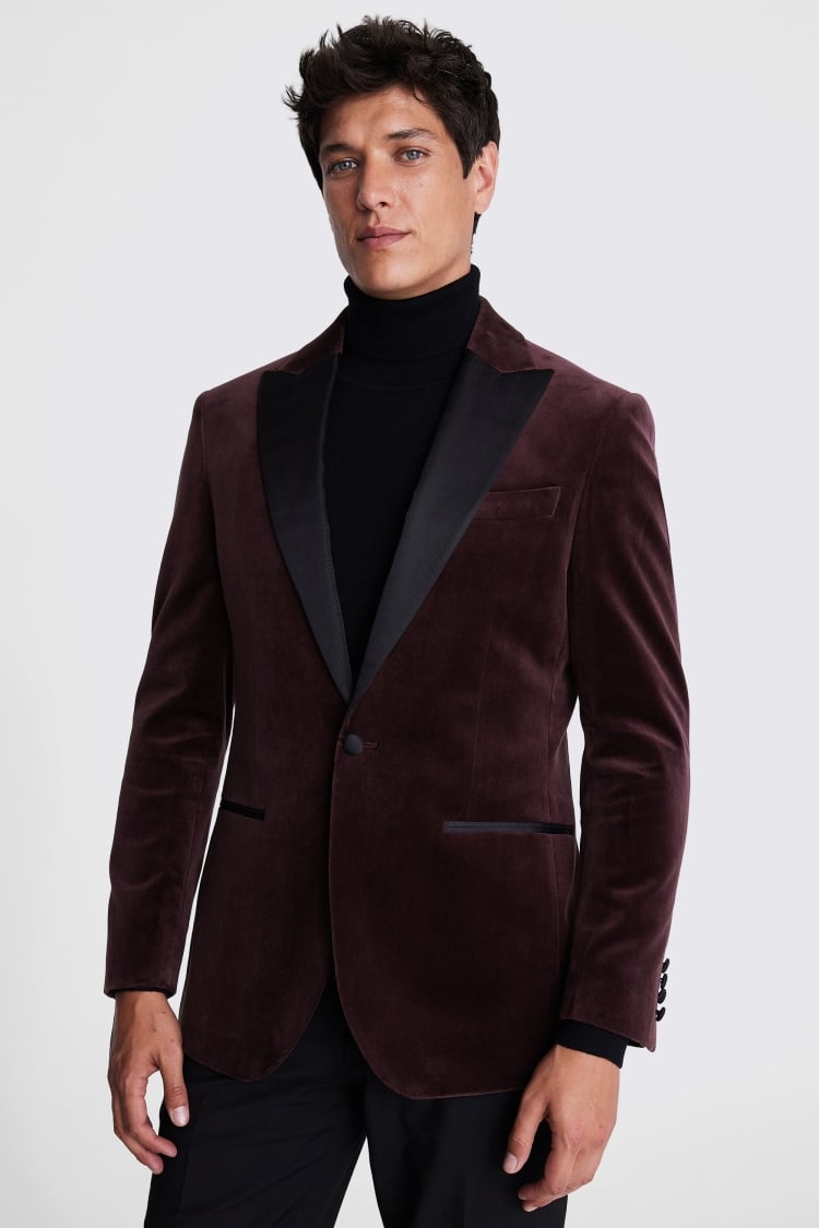 Regular Fit Plum Velvet Jacket