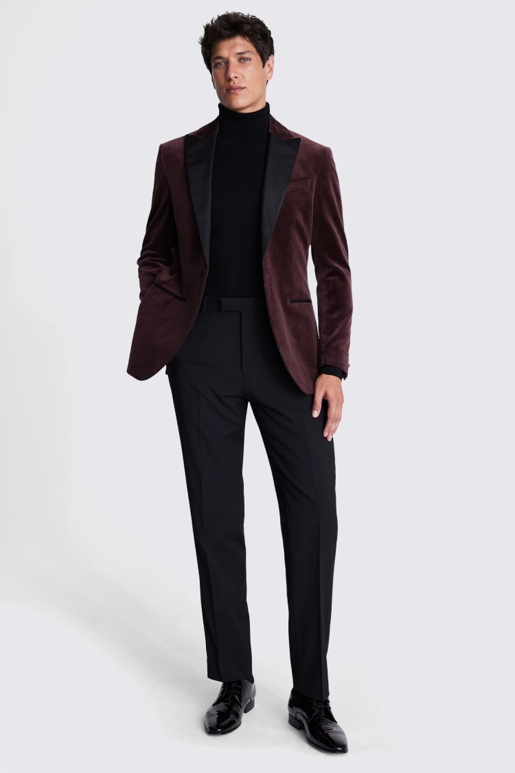 Regular Fit Plum Velvet Jacket