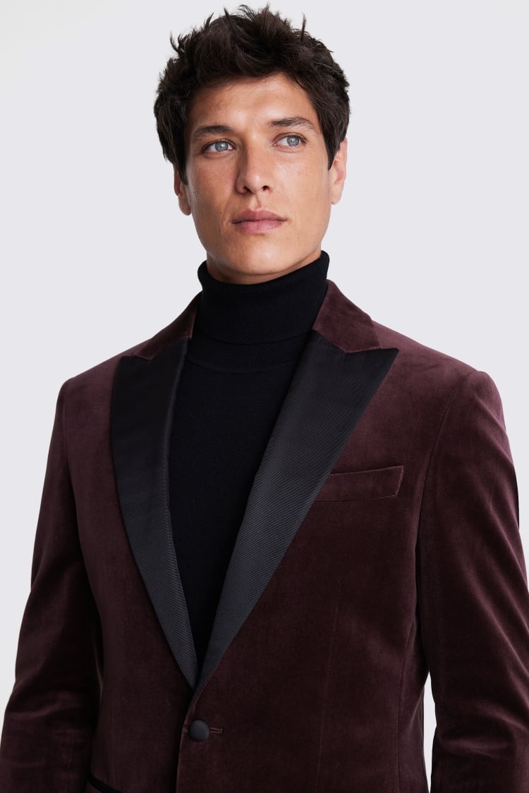 Regular Fit Plum Velvet Jacket