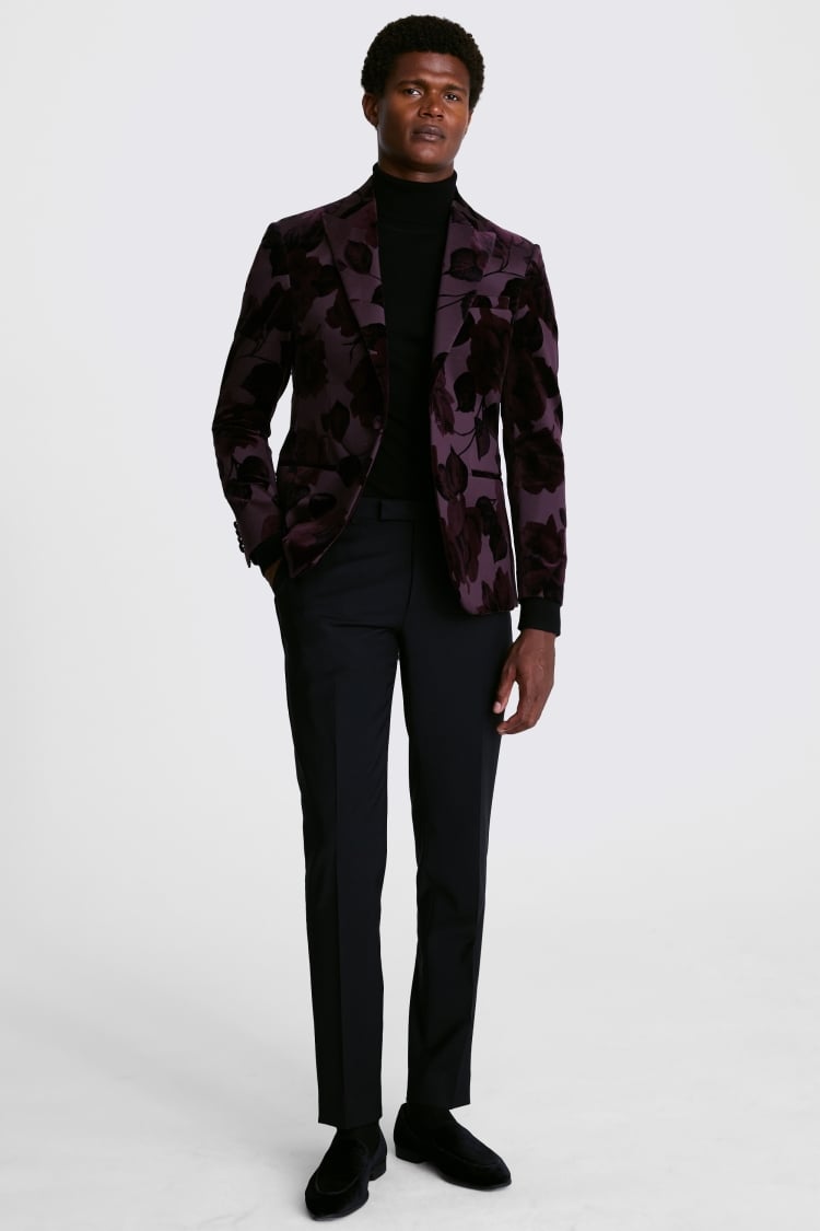 Slim Fit Floral Rose Velvet Jacket 