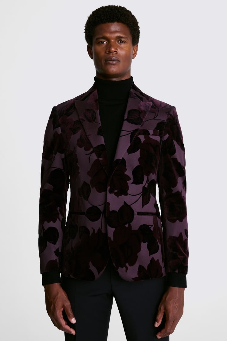 Slim Fit Floral Rose Velvet Jacket 