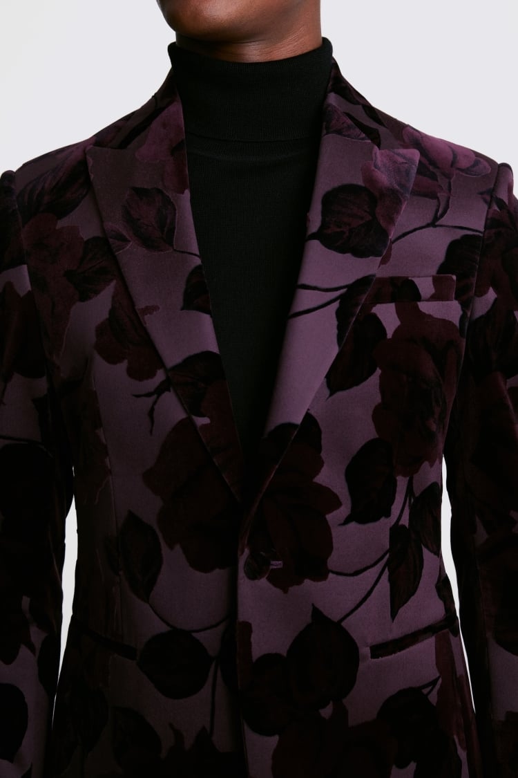 Slim Fit Floral Rose Velvet Jacket 