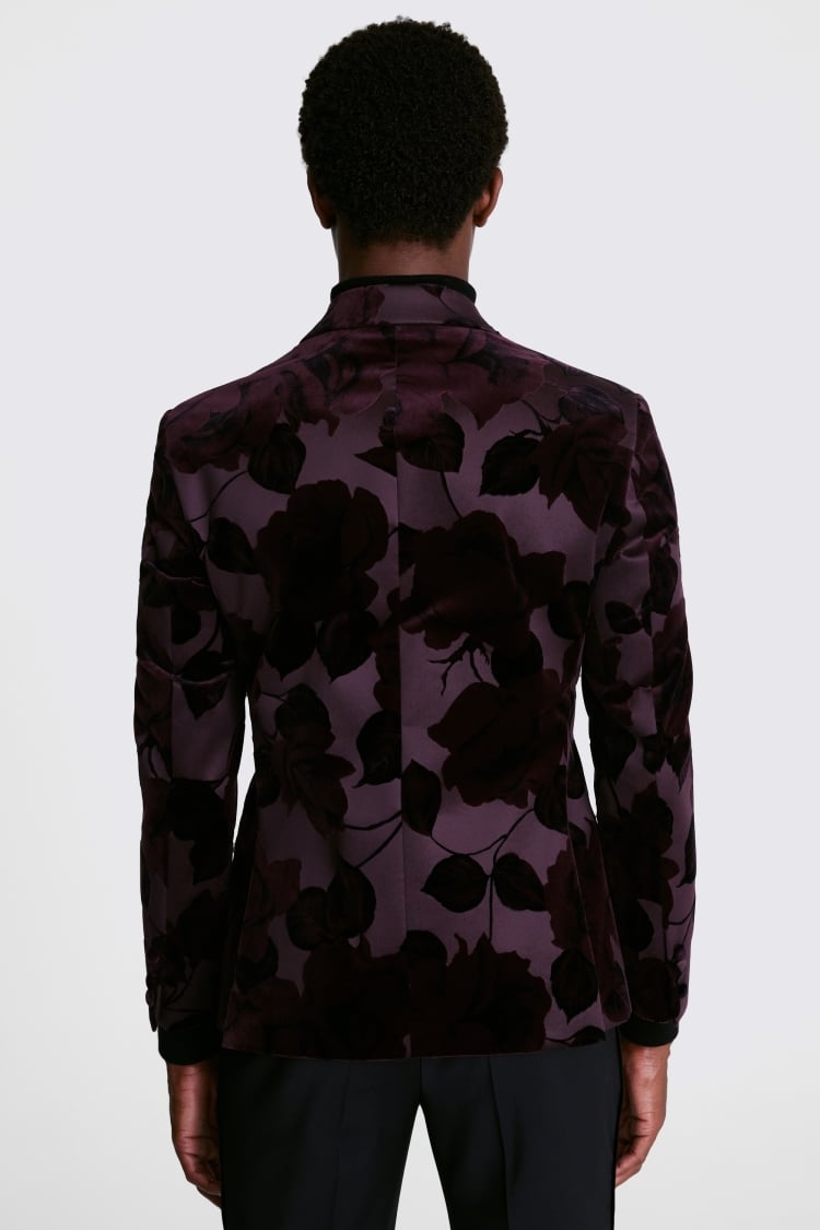 Slim Fit Floral Rose Velvet Jacket 