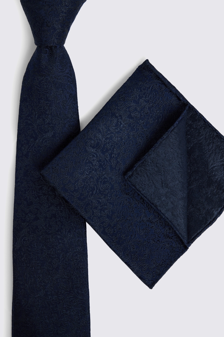 Navy Floral Swirl Silk Tie