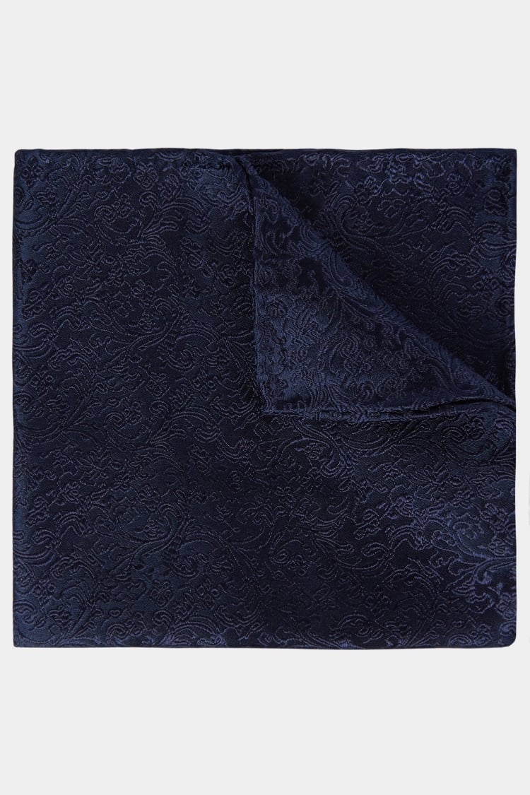 Navy Floral Swirl Silk Pocket Square