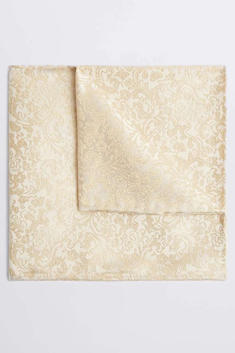 Champagne Floral Swirl Silk Pocket Square