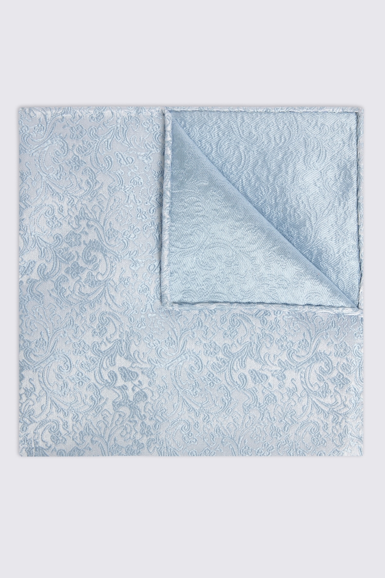 Silver Blue Floral Swirl Silk Pocket Square