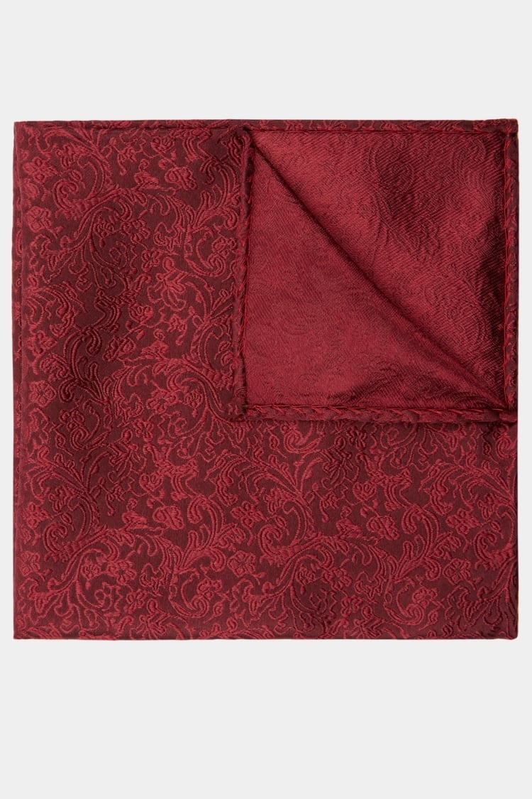 Burgundy Floral Swirl Silk Pocket Square