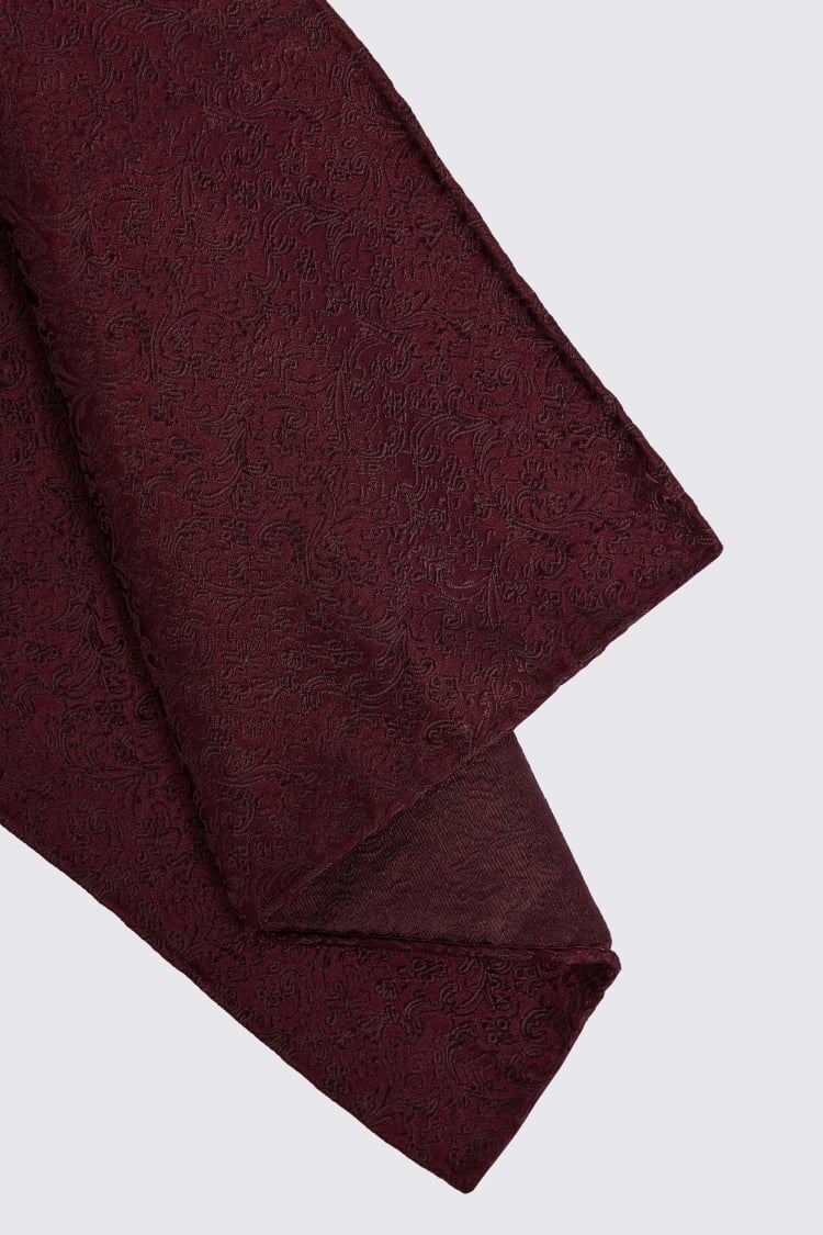 Burgundy Floral Swirl Silk Pocket Square