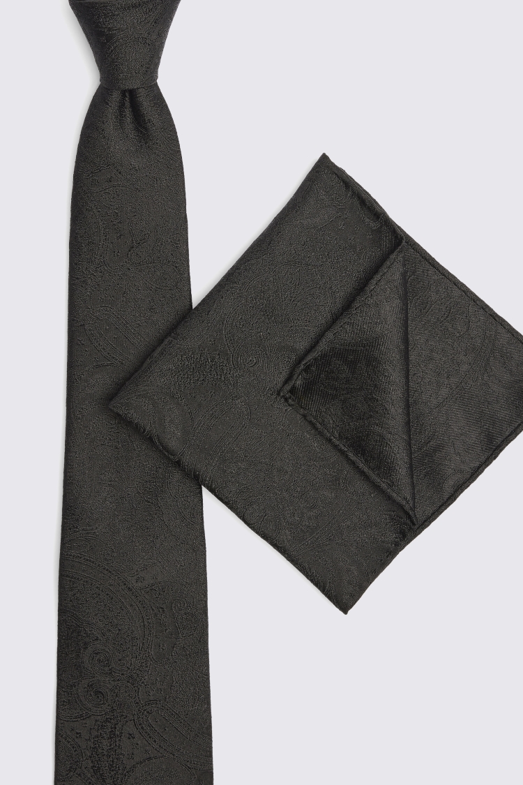 Black Wedding Paisley Pocket Square