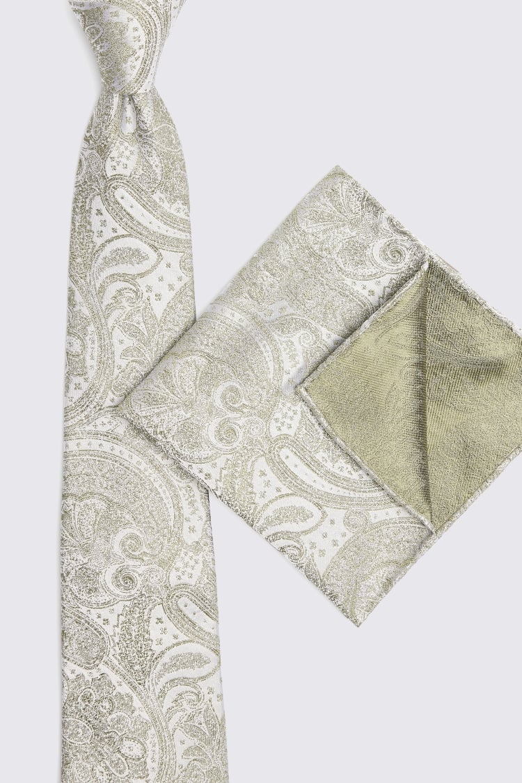 Sage Wedding Paisley Pocket Square