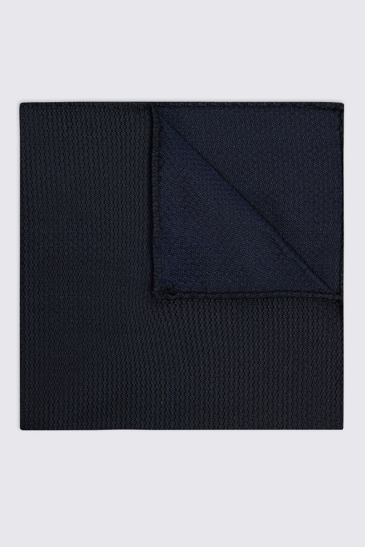 Navy Silk Semi-Plain Pocket Square