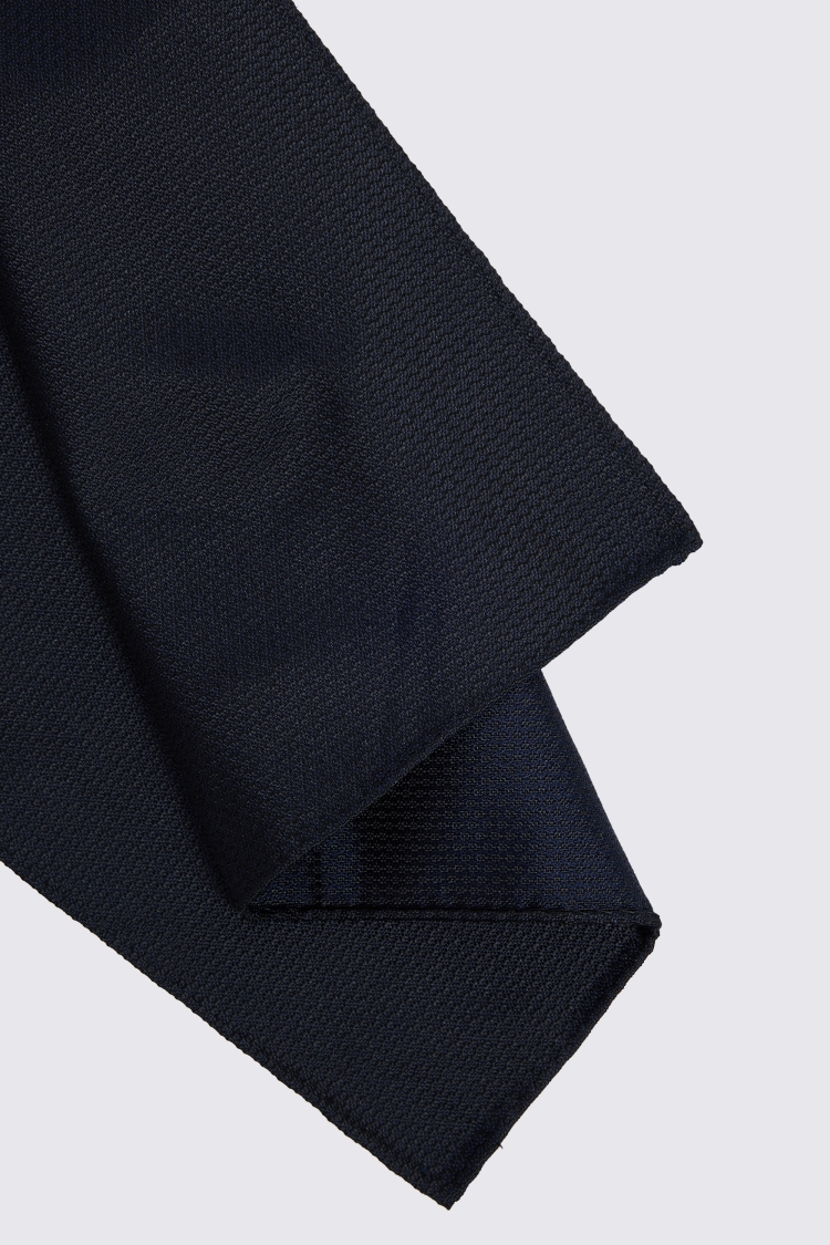 Navy Silk Semi-Plain Pocket Square