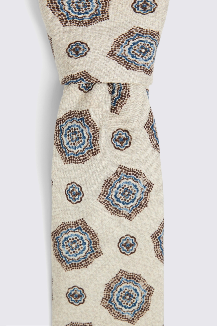 Bottinelli Neutral Medallion Print Silk Tie 