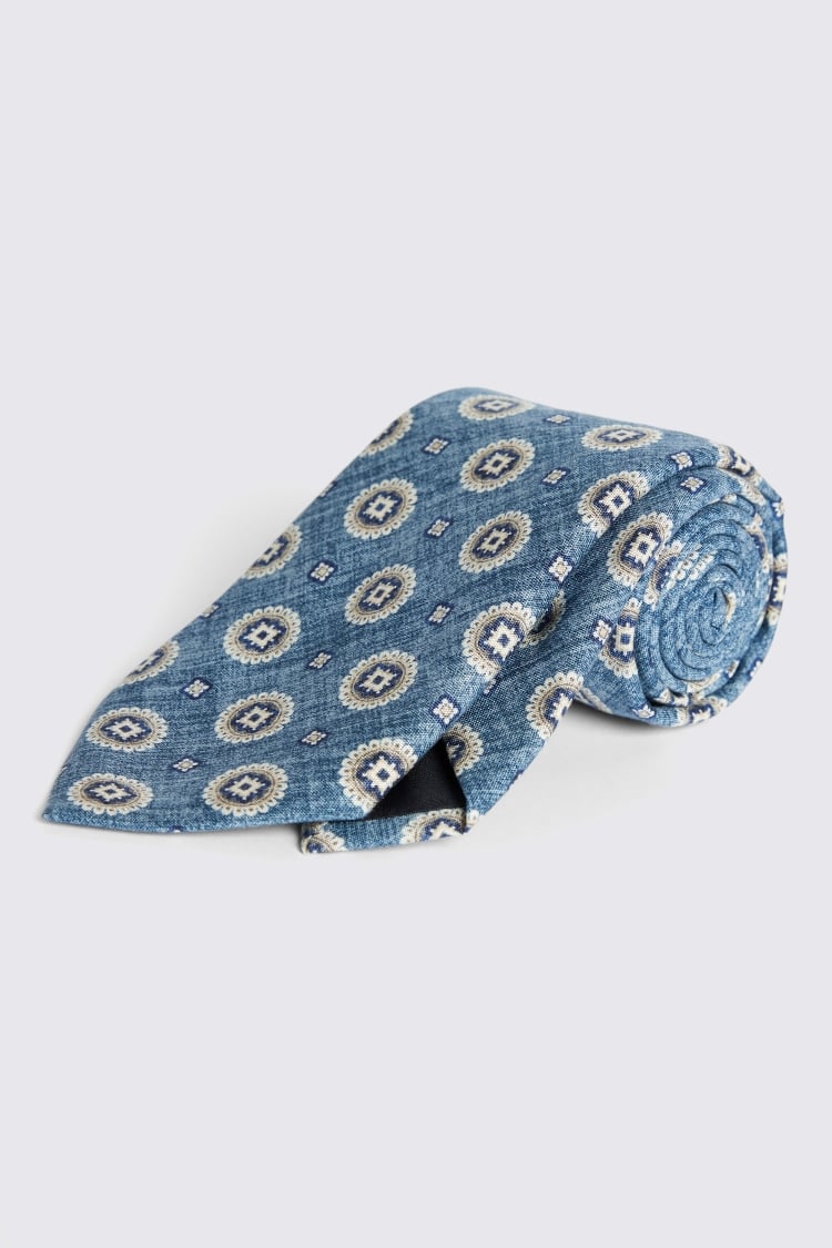 Bottinelli Mid-Blue Medallian Print Silk Tie 