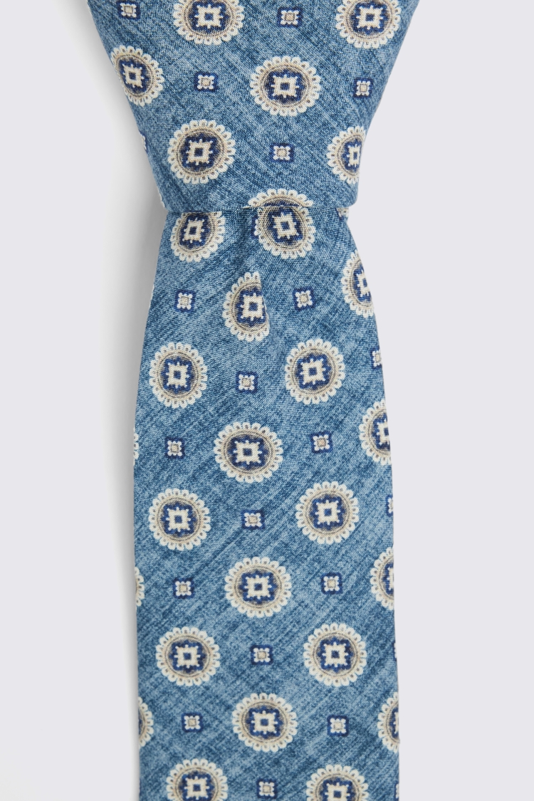 Bottinelli Mid-Blue Medallian Print Silk Tie 