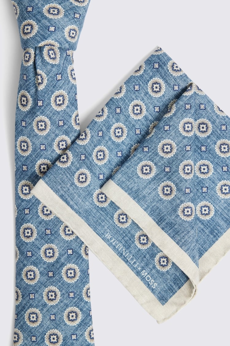 Bottinelli Mid-Blue Medallian Print Silk Tie 