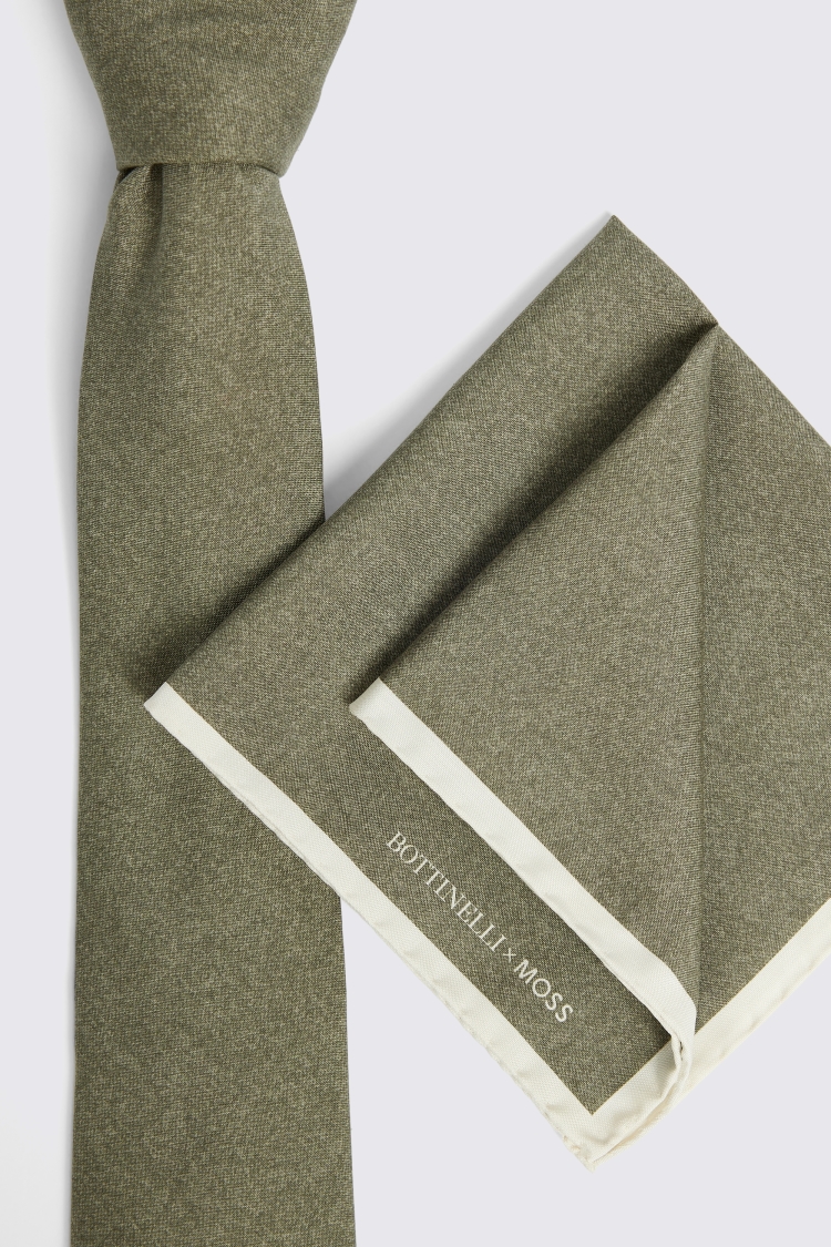 Bottinelli Olive Semi-Plain Silk Tie 