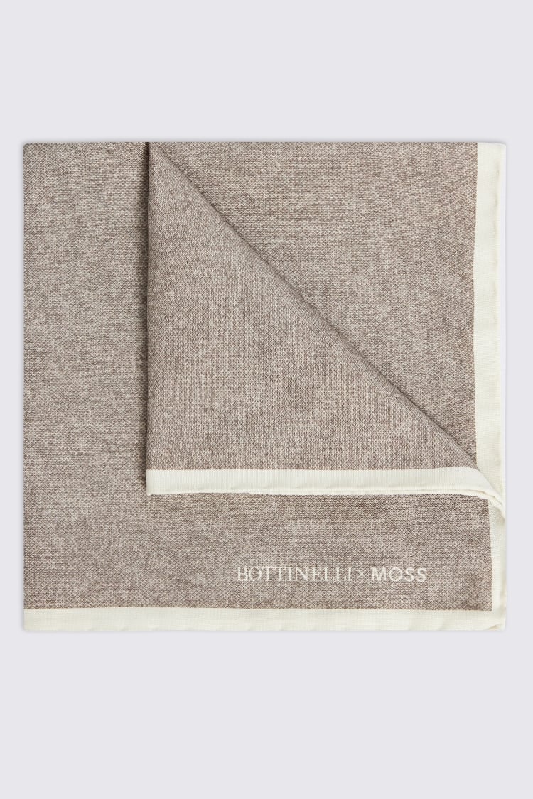 Bottinelli Taupe Silk Semi-Plain Pocket Square