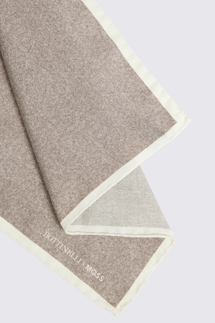 Bottinelli Taupe Silk Semi-Plain Pocket Square