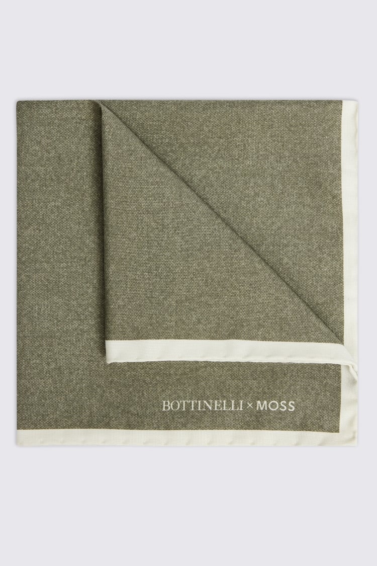 Bottinelli Olive Silk Semi-Plain Pocket Square