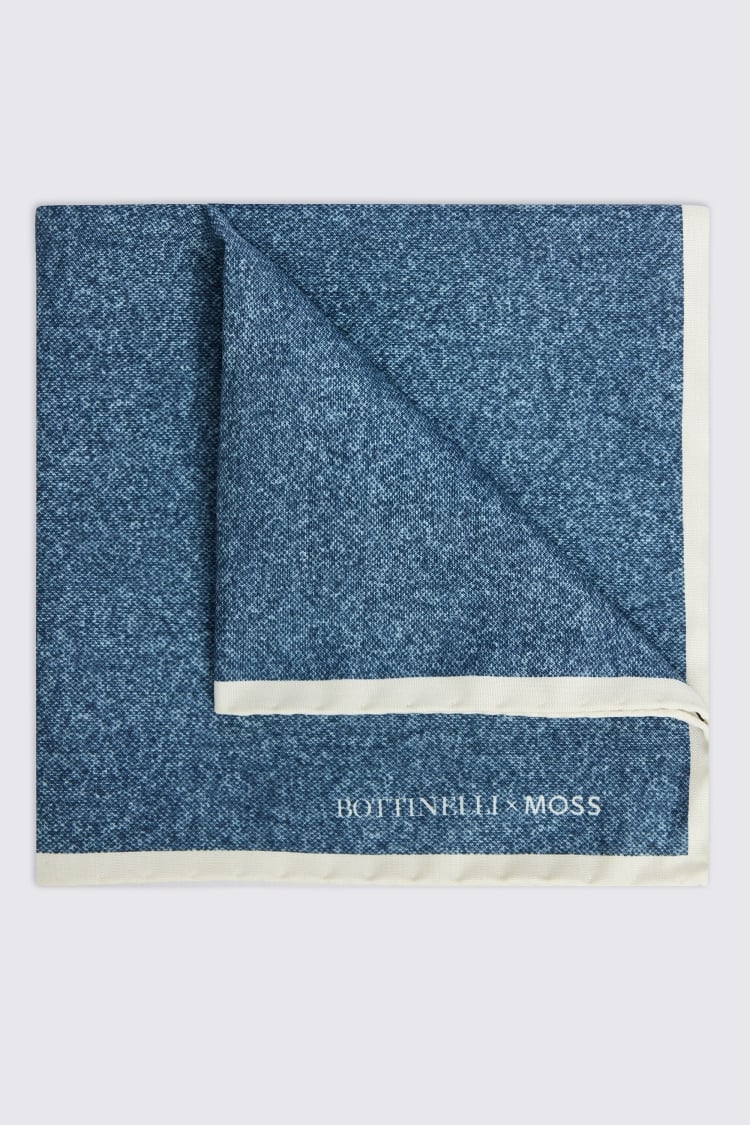 Bottinelli Mid-Blue Silk Semi-Plain Pocket Square